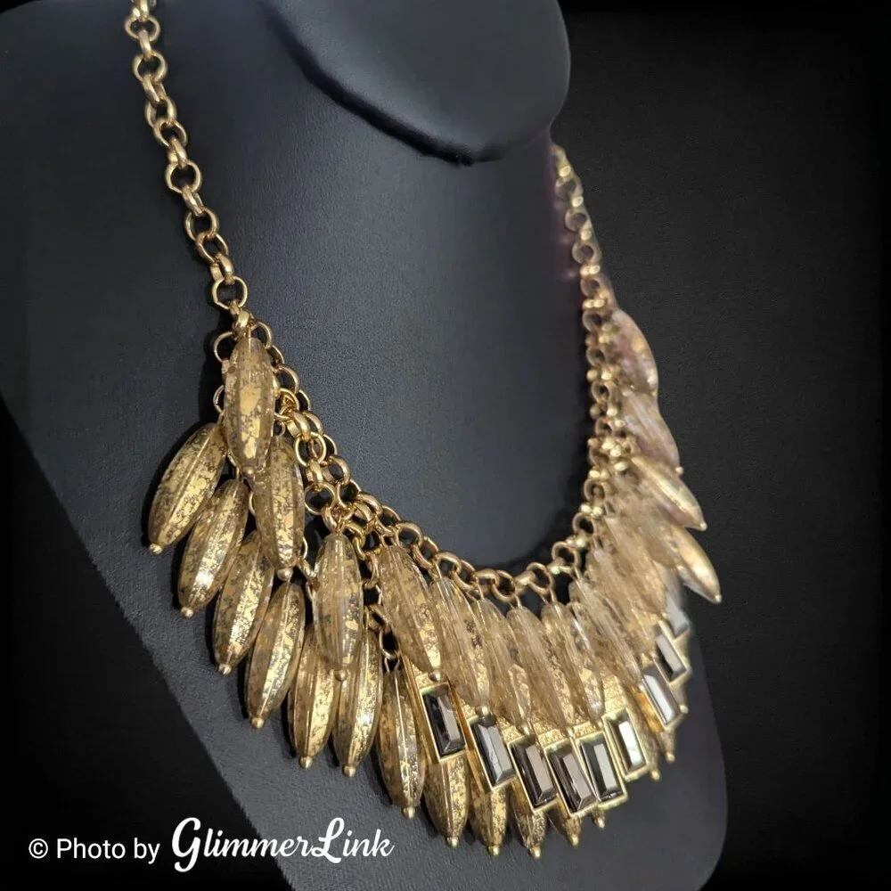 NY & Co Statement Necklace – Gold Speckled Beads & Hematite Rhinestones
